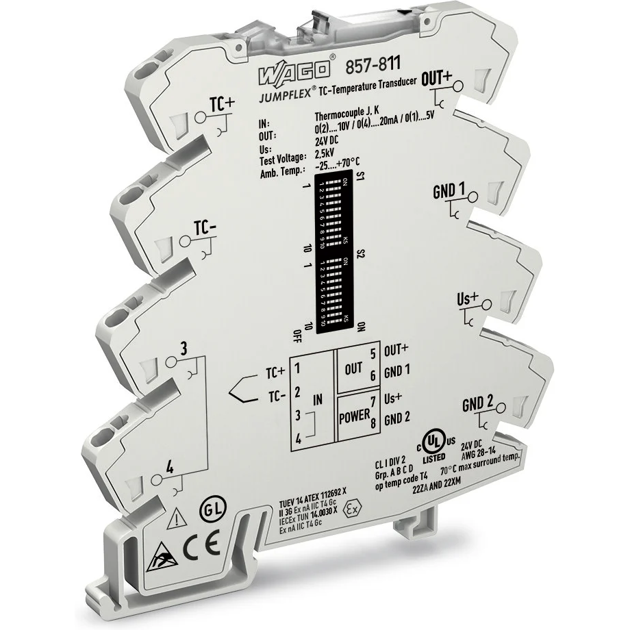 WAGO-857-811 Interface de capteur et détecteur Temperature Signal Conditioner for Thermocouples of Types J and K