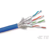 TE Connectivity-2297799-1 Kabel, Mehrleiter CAT7-S/FTP Cable Foil/Braid Foam Polyethylene 8Conductors 24AWG 8.7mm 300V Light Blue