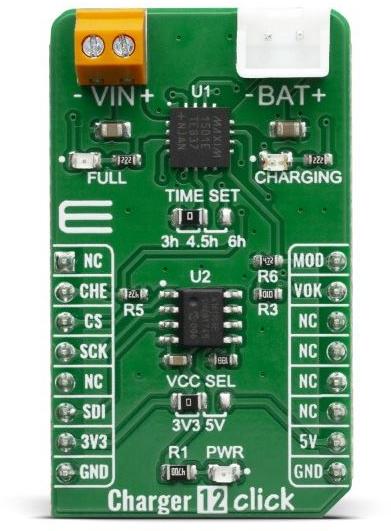 MikroElektronika-MIKROE-3744 Cartes et kits de développement de gestion de la puissance MAX1501 Battery Management Click Board