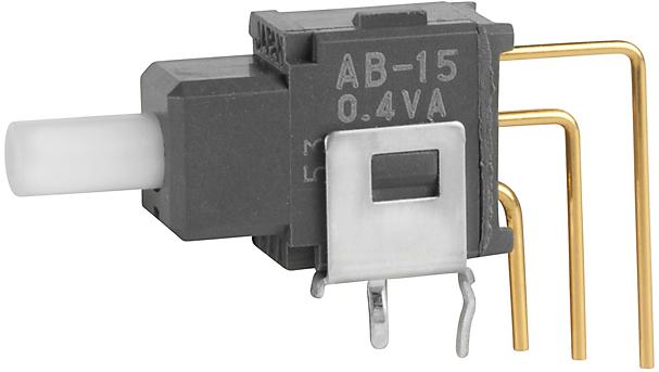 NKK Switches-AB15AV Botón pulsador Switch Push Button ON (ON) SPDT Round Plunger 0.1A 28VAC 28VDC 0.4VA Momentary Bracket Mount/Through Hole PC Pins