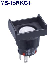 NKK Switches-YB-15RKG4 Botón pulsador Switch Push Button ON (ON) SPDT Rectangular Button 0.1A 28VAC 28VDC 0.4VA Momentary Panel Mount Quick Connect/Solder Lug