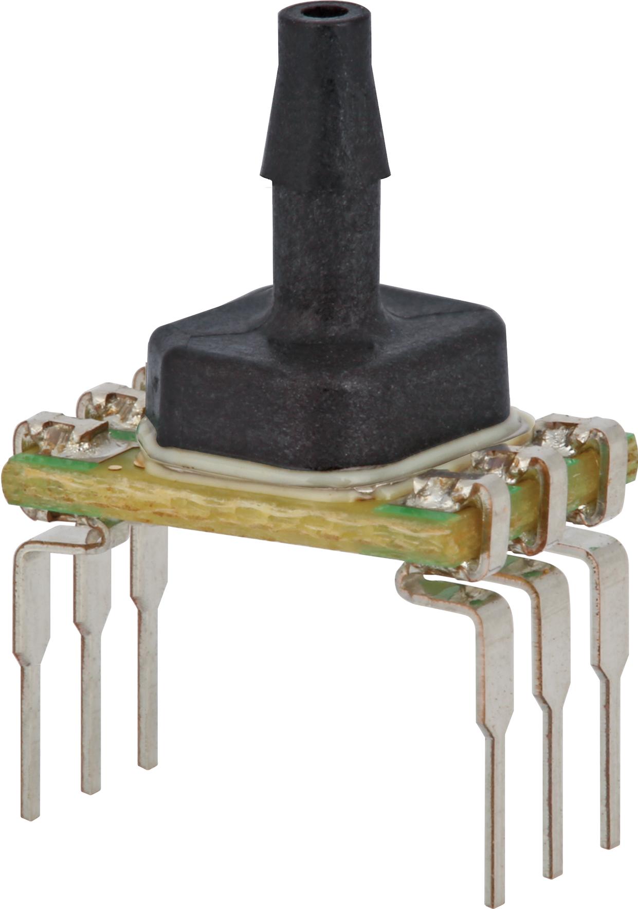Honeywell-ABP2DANT001PGAA5XX Drucksensor für die Leiterplattenmontage ABP2, DIP package, Single axial barbed plastic port, Food grade silicone gel, 0 to 1 psi gage pressure range, Analog output, 10% to 90% transfer function, 5V supply voltage