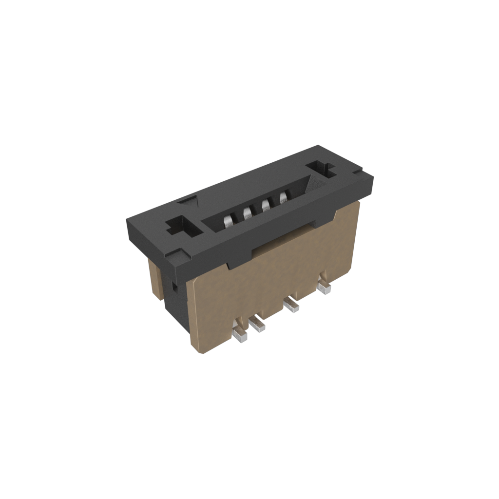 Amphenol Communications Solutions-SFW4S-2STME1LF Steckverbinder, FFC-FPC 1.00mm Flex Connector, SFW Straight series, 4 Position, Top Entry Surface Mount, ZIF, with Mount Plate