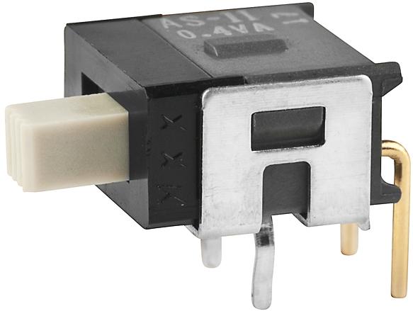 NKK Switches-AS11CH Interruttore a slitta Switch Slide ON None OFF SPST Side Slide 0.1A 28VAC 28VDC 0.4VA 50000Cycles PC Pins Bracket Mount/Through Hole