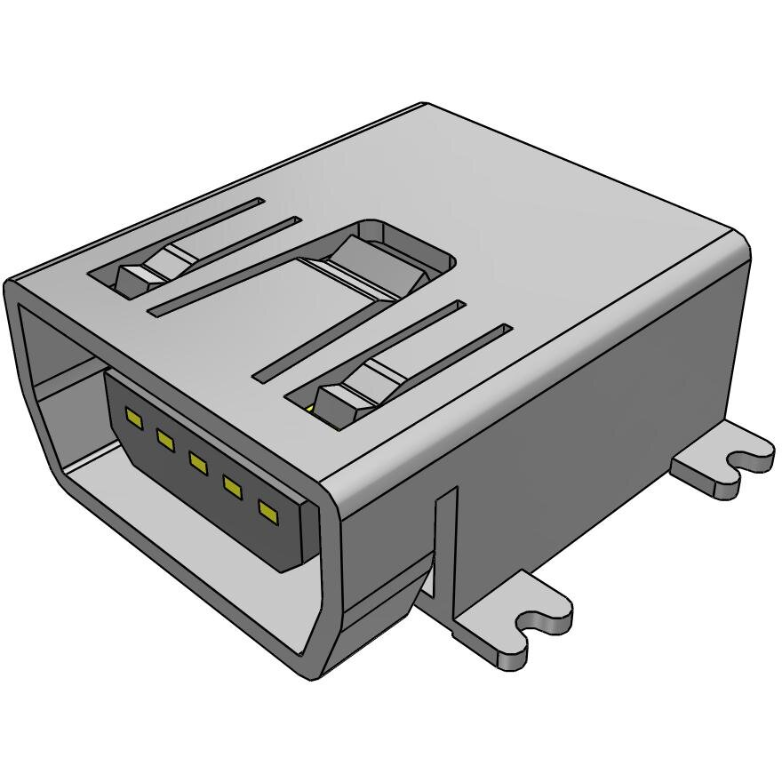 Samtec-MUSB-05-S-AB-SM-A Connector USB Conn Mini USB 2.0 Type AB RCP 5 POS 0.8mm Solder RA SMD 5 Terminal 1 Port Tray