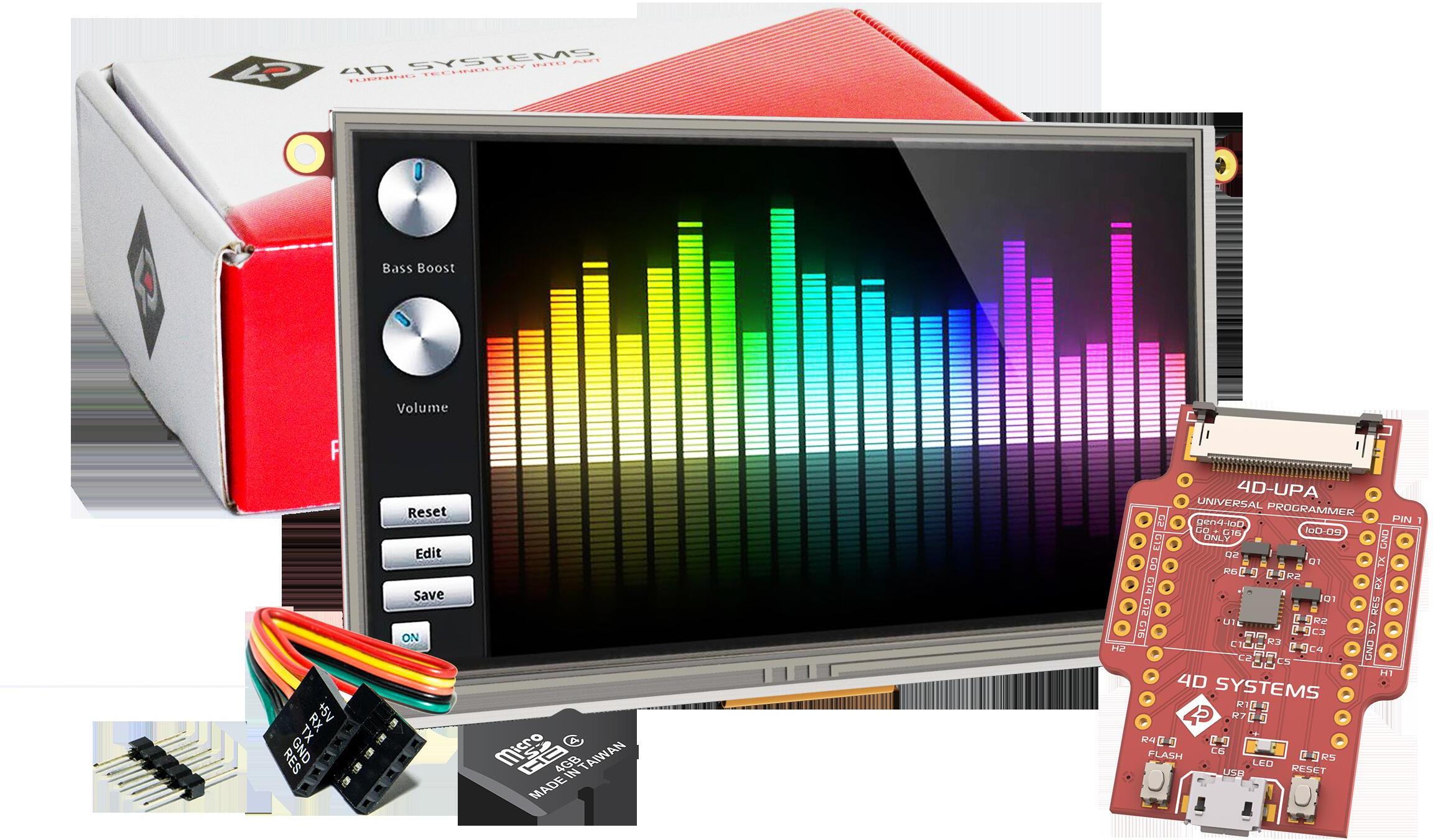 4D Systems-SK-70DT Entwicklungssätze und Werkzeuge Starter Kit for uLCD-70DT with Industrial uSD-4GB and 4D-UPA