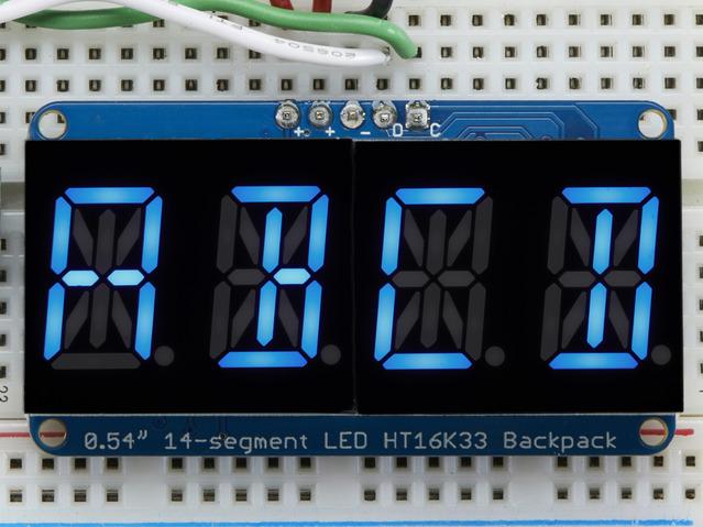 Adafruit Industries-1912 Entwicklungssätze und Werkzeuge Quad Alphanumeric Display - Blue 0.54" Digits w/ I2C Backpack