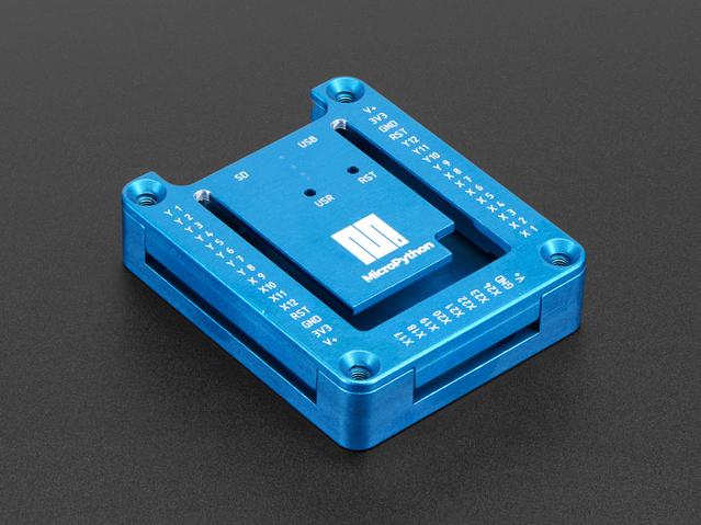 Adafruit Industries-3496 Boîtes, boîtiers et supports Light Blue Aluminum MicroPython Pyboard Anodized Housing With Open Lid