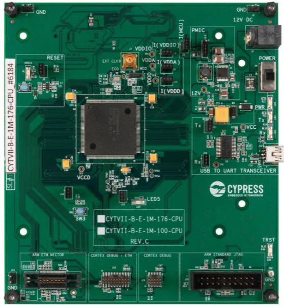 Infineon Technologies AG-CYTVII-B-E-1M-176-CPU Eingebettete Systementwicklungsboards und -kits CYT2B7 Microcontroller Evaluation Board 160MHz CPU 128KB RAM EEPROM/Flash