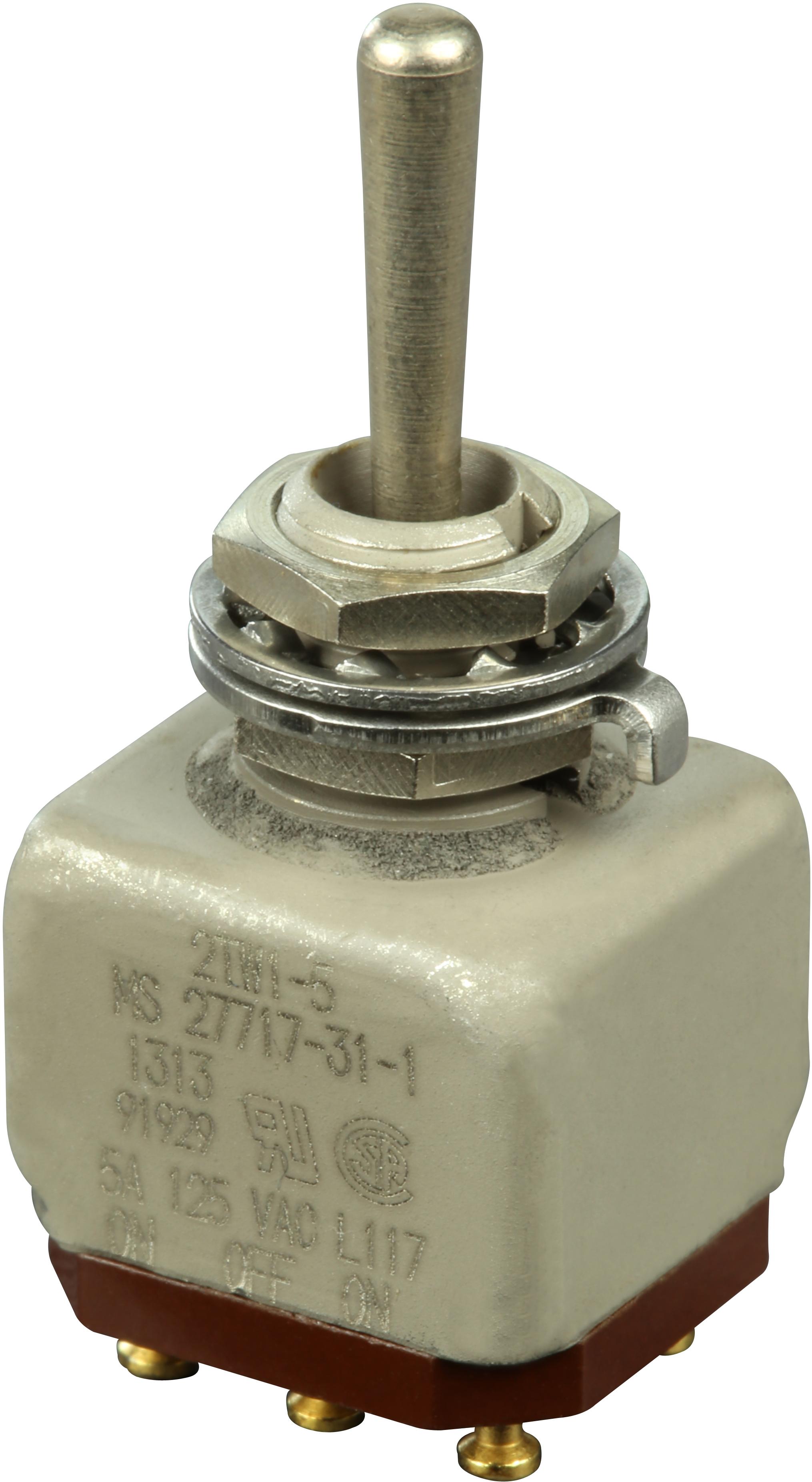 Honeywell-2TW1-5 Switch Toggle Switch Toggle (ON) OFF ON DPDT Round Lever Solder 5A 125VAC 30VDC Panel Mount with Threads