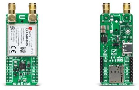 MikroElektronika-MIKROE-6476 Placas y kits de desarrollo inalámbricos/RF LARA-R6401D Cellular Module Click Board