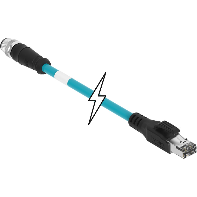 Molex-E16A06004M080 Cable Assembly Other Cable Assembly, MIC 4P M/MP ST/RJ45 D-CODED 8M