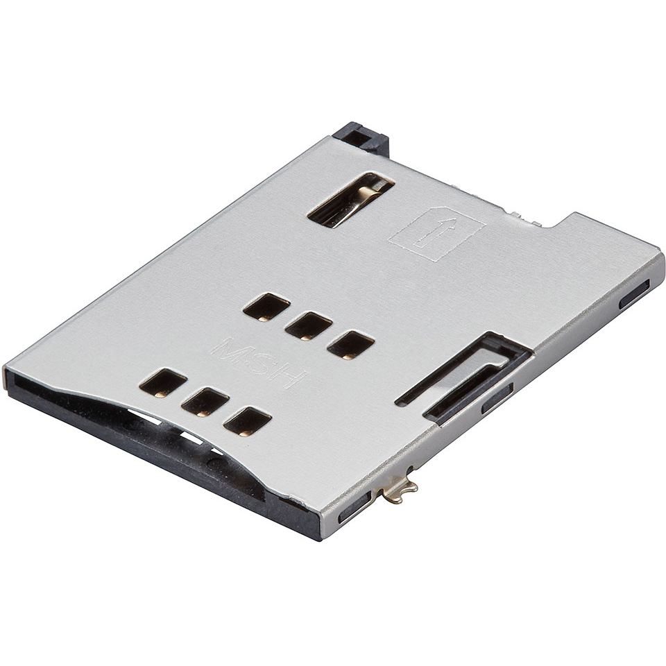 Molex-47553-0001 Steckverbinder, Speicherkarte Conn Mini SIM Card HDR 6 POS 1.27mm Solder RA SMD 0.5A/Contact T/R