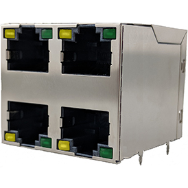 Amphenol Communications Solutions-RJSGE4886441 Steckverbinder, Telefon und Telekommunikation Conn Modular Jack F 32 POS 1.27mm Press Fit RA Thru-Hole 48 Terminal 4 Port Cat 5e Tray
