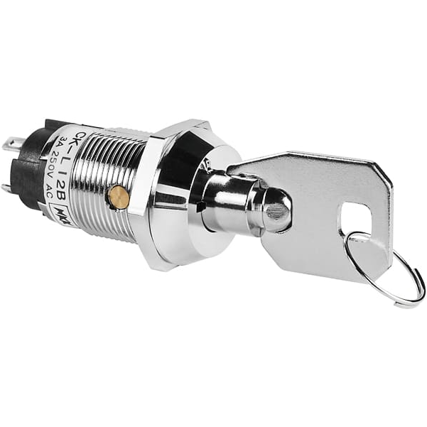 NKK Switches-CKL12BTW01-016 Schlüsselschalter Switch Key Lock ON None ON SPDT 90° Tubular Key 3A 250VAC Solder Lug 30000Cycles Panel Mount