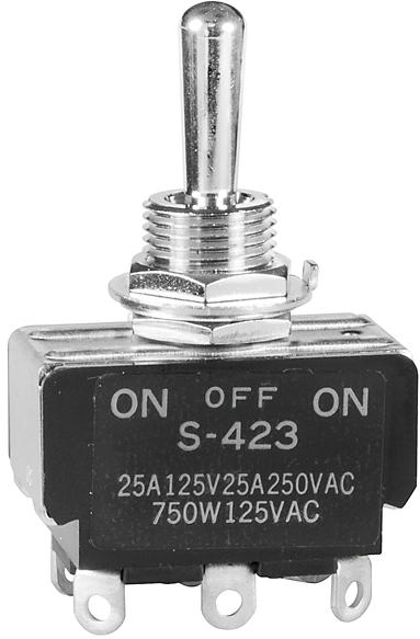 NKK Switches-S423 Kippschalter Switch Toggle ON OFF ON DPDT Round Lever Solder Lug 25A 250VAC Panel Mount with Threads