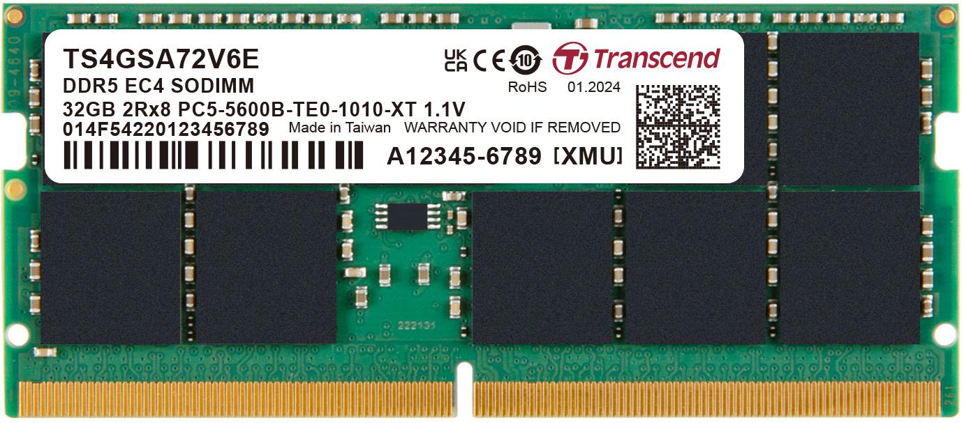 Transcend Information-TS4GSA72V6E Memory Modules DRAM Module DDR5 SDRAM 32Gbyte 262SODIMM Bulk