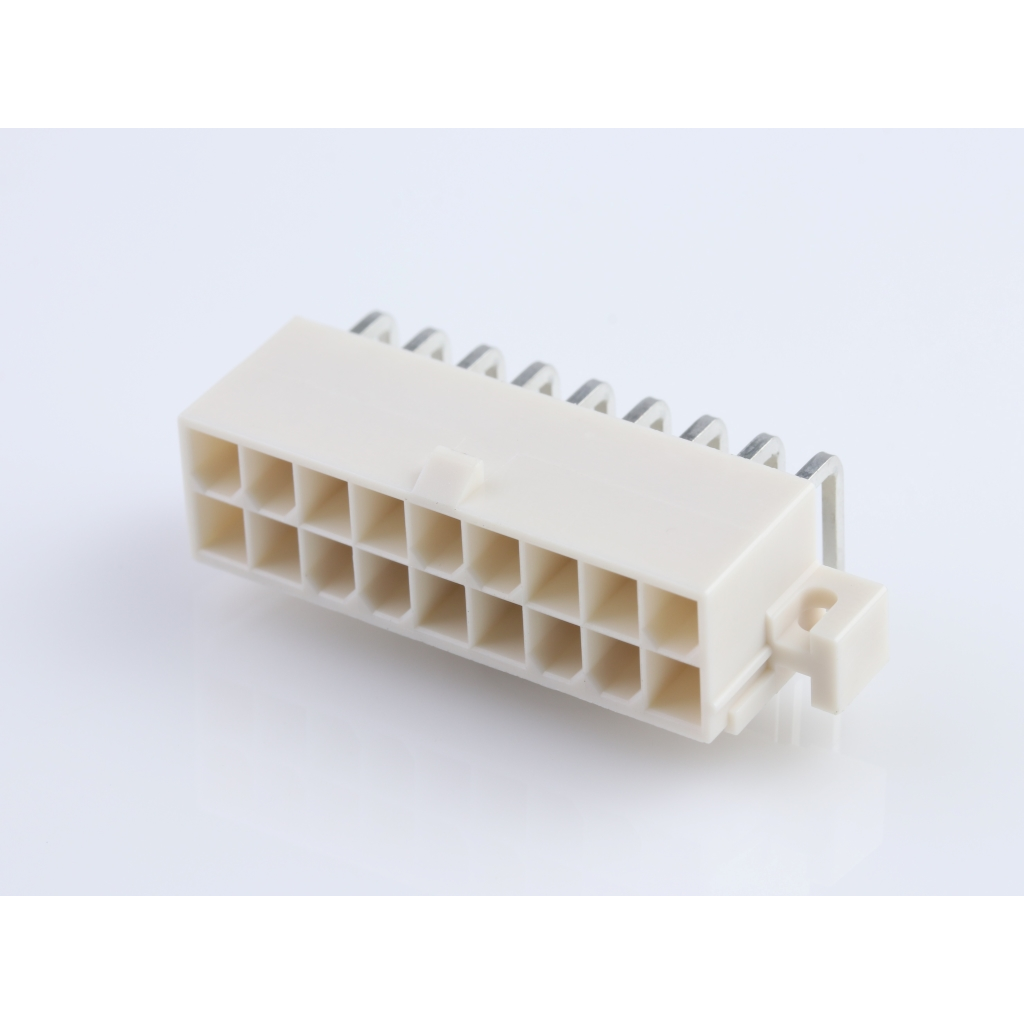 Molex-0039291187 Cabezales del conector y receptáculos PCB Conn Wire to Board HDR 18Power POS 4.2mm Solder RA Side Entry Thru-Hole Mini-Fit Jr. Bag