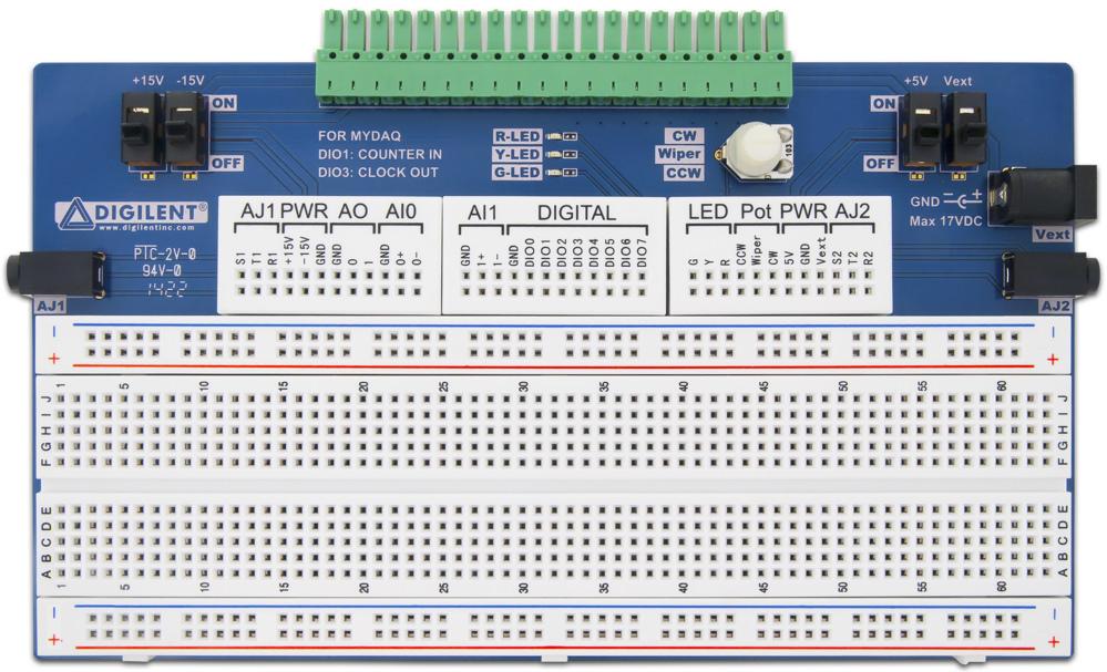 Digilent-6002-410-007 null Board for NI myDAQ attaches directly to the myDAQ and brings all myDAQ signals to breadboard