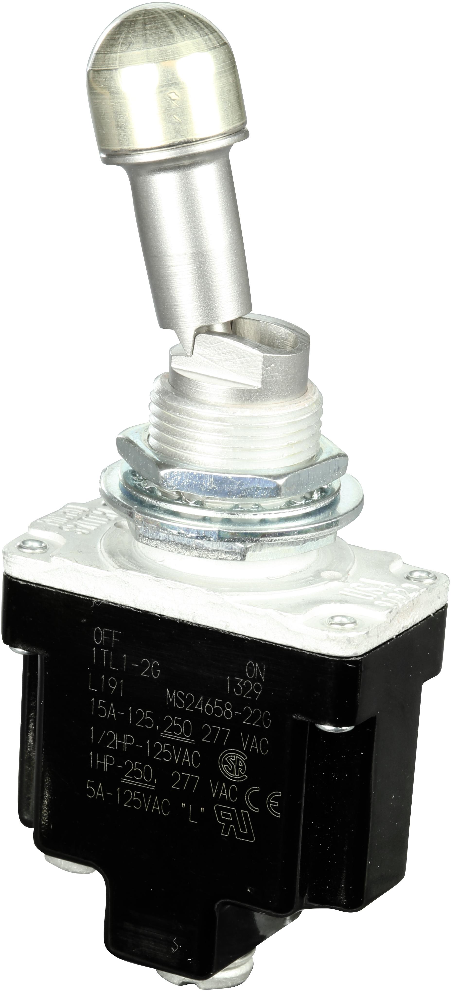 Honeywell-1TL1-2G Switch Toggle Switch Toggle OFF ON SPST Locking Lever Screw 20A 277VAC 250VDC 745.7VA Panel Mount with Threads