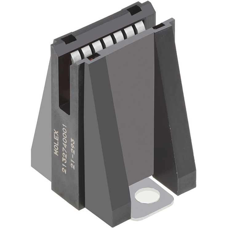 Molex-2132740001 Connector Power PowerPlane BusBar Assembly, Middle Size, Vertical Mount, Single Hole, Open Side Walls, Siver (Ag) Plated