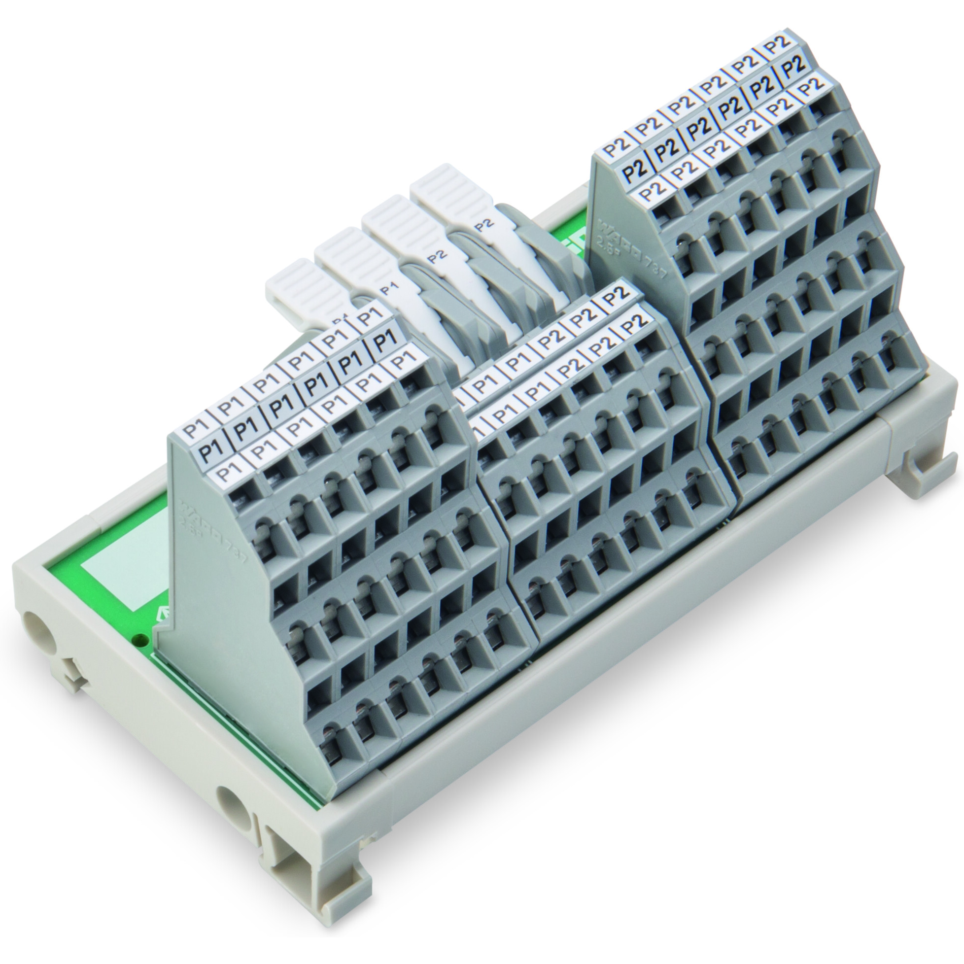 WAGO-830-800/000-318 Schnittstellenmodule Potential Distribution Module, 2 Potentials, with 2 input clamping points, Conductor cross-section up to 16 mm2, operating lever, with 24 output clamping points each, Conductor cross-section up to 2.5 mm2