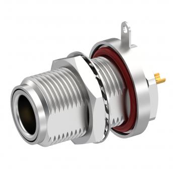 Radiall-R161606000 RF-Steckverbinder Conn Type N 0Hz to 11GHz 50Ohm Solder Pot ST Flange Mount RCP Gold Over Nickel