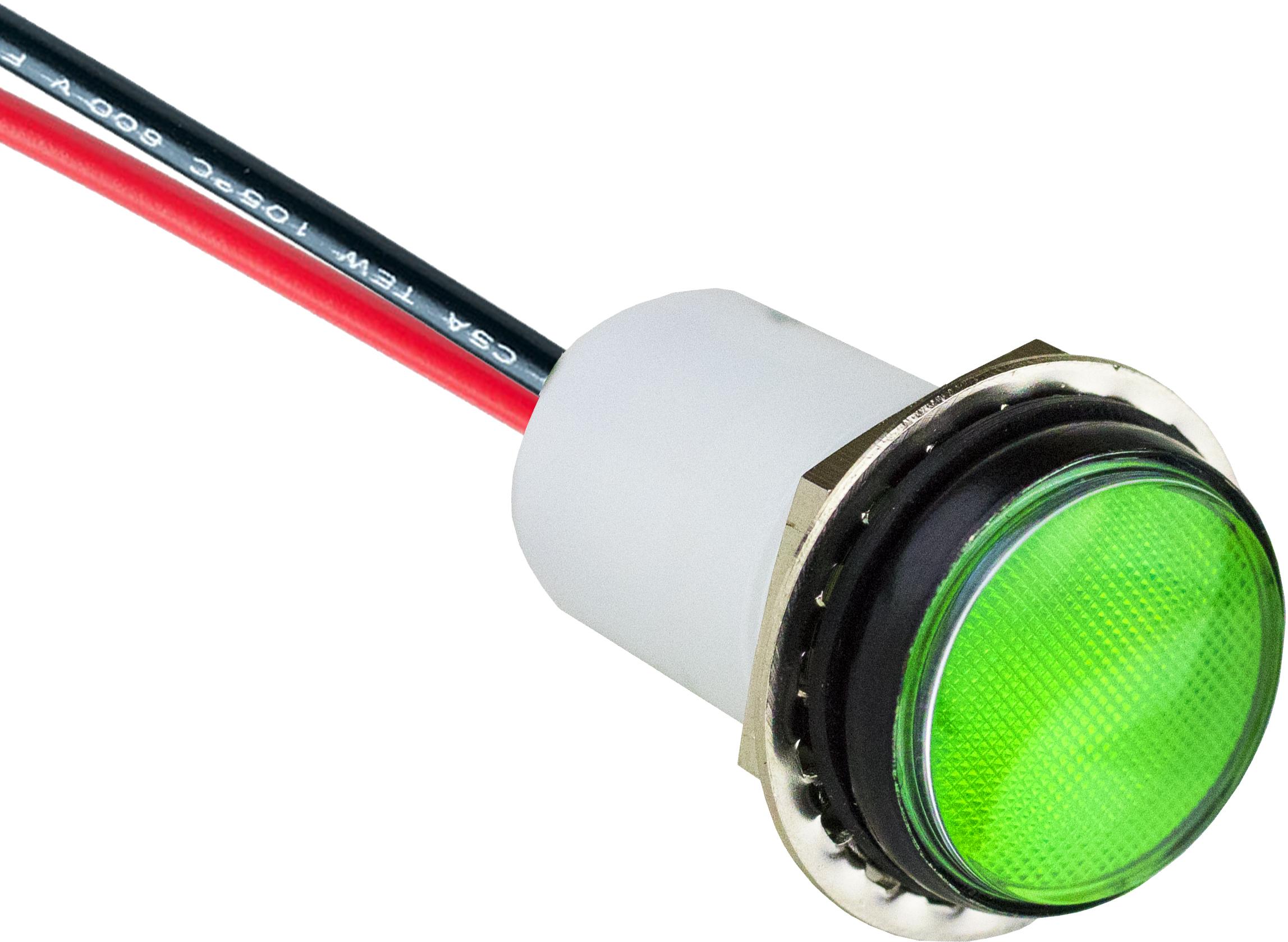 Visual Communications-PML50GFVW Panel Mount Indicators Panel Mount Indicator Round 0.68" LED FV Wire Green