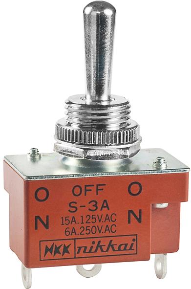NKK Switches-S3A Basculeur de commutateur Switch Toggle ON OFF ON SPDT Round Lever Solder Lug 20A 250VAC 30VDC Panel Mount with Threads
