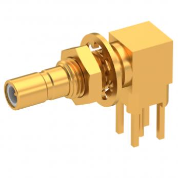 Radiall-7410-1511-050 RF-Steckverbinder Conn SSMB RCP 0Hz to 12.4GHz 50Ohm Solder RA Thru-Hole Gold Over Nickel