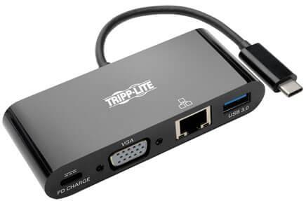 Eaton-U444-06N-VGUB-C Schnittstellenmodule USB 3.1 Gen 1 USB-C to VGA Adapter with USB- A, USB-C PD Charging and Gigabit Ethernet, Thunderbolt 3 Compatible, 1080p, Black