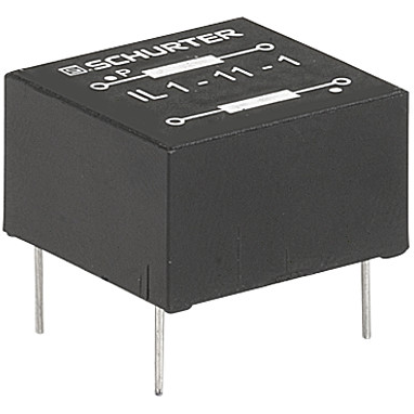 SCHURTER-IL-21-0001 Transformador de pulsos Pulse Transformer 1:1 4000VAC 0.6Ohm Prim. DCR 0.6Ohm Sec. DCR 8pF 4 Terminal Pin Thru-Hole