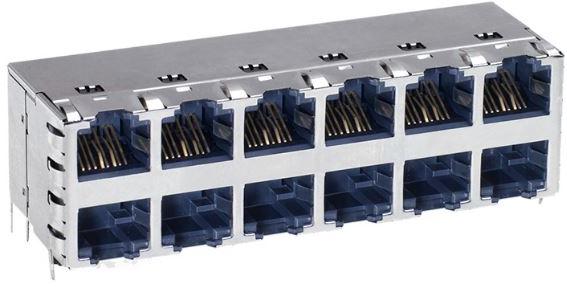 Stewart Connector-SS-74500-029 Connector Telephone and Telecom Conn RJ-45 F 16 POS 1.27mm Solder RA Thru-Hole 24 Terminal 2 Port Cat 5e