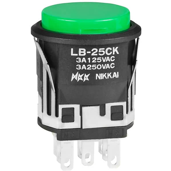 NKK Switches-LB25CKW01-F Druckknopfschalter Switch Push Button ON (ON) DPDT Round Button 3A 250VAC 30VDC Momentary Panel Mount Quick Connect/Solder Lug