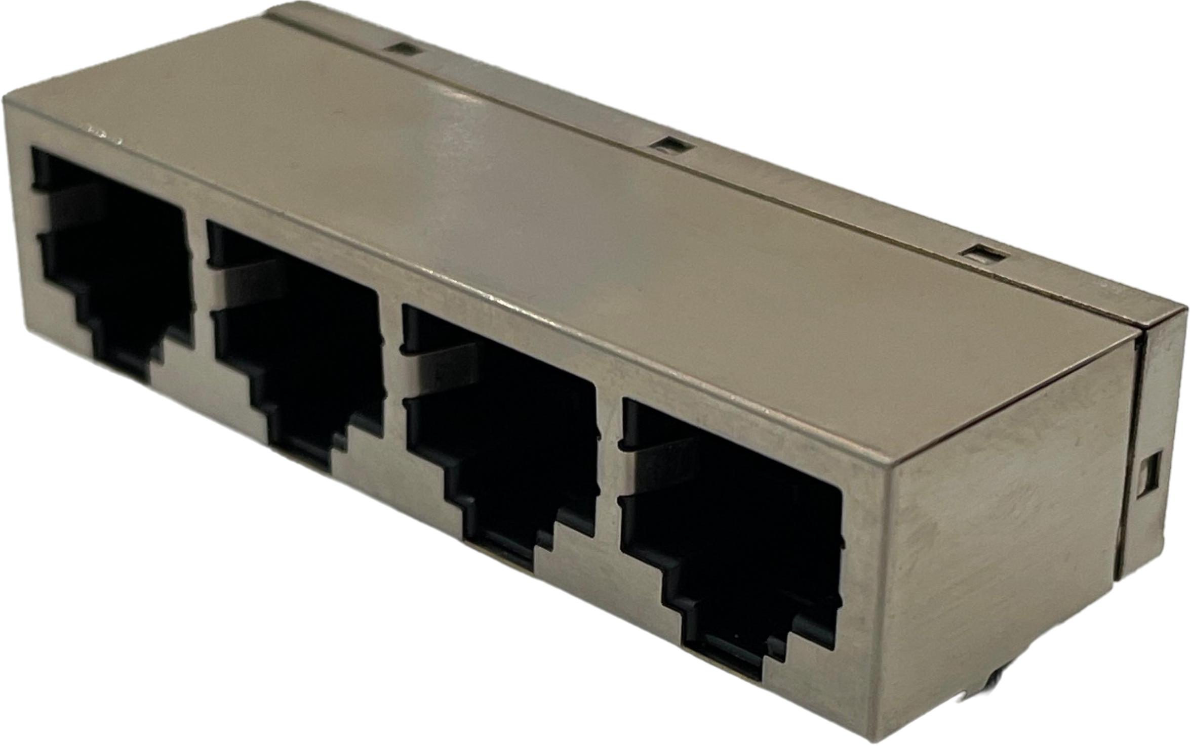 ADAM TECH-MTJG-4-88GX1-FSB Telecomunicaciones y teléfono del conector Conn RJ-45 F 32 POS 1.27mm Solder RA Thru-Hole 32 Terminal 4 Port Tray