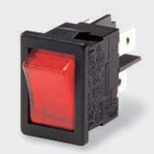 Bulgin Limited-H8553VBBR2-B Switch Rocker Switch Rocker ON OFF DPST Quick Connect Curved Rocker 15A 277VAC 372.85VA