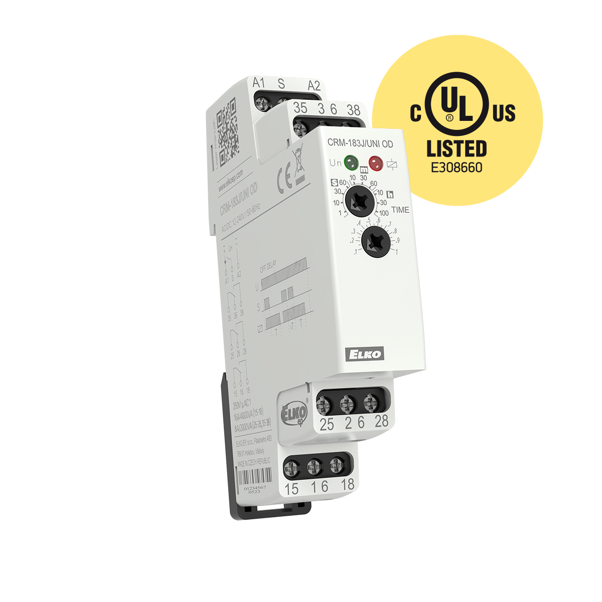 ELKO EP North America-CRM-183J/UNI-ZN Zeitrelais Time Delay Relay 12 to 240VDC 12 to 240VAC 16A SPDT/DPDT(17.6x64x90)mm DIN Rail
