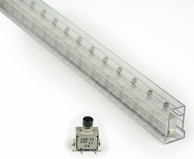 NKK Switches-G3B15AB-S-XA Botón pulsador Switch Push Button ON (ON) SPDT Round Plunger 0.1A 28VAC 28VDC 0.4VA Momentary SMD Gull Wing Stick