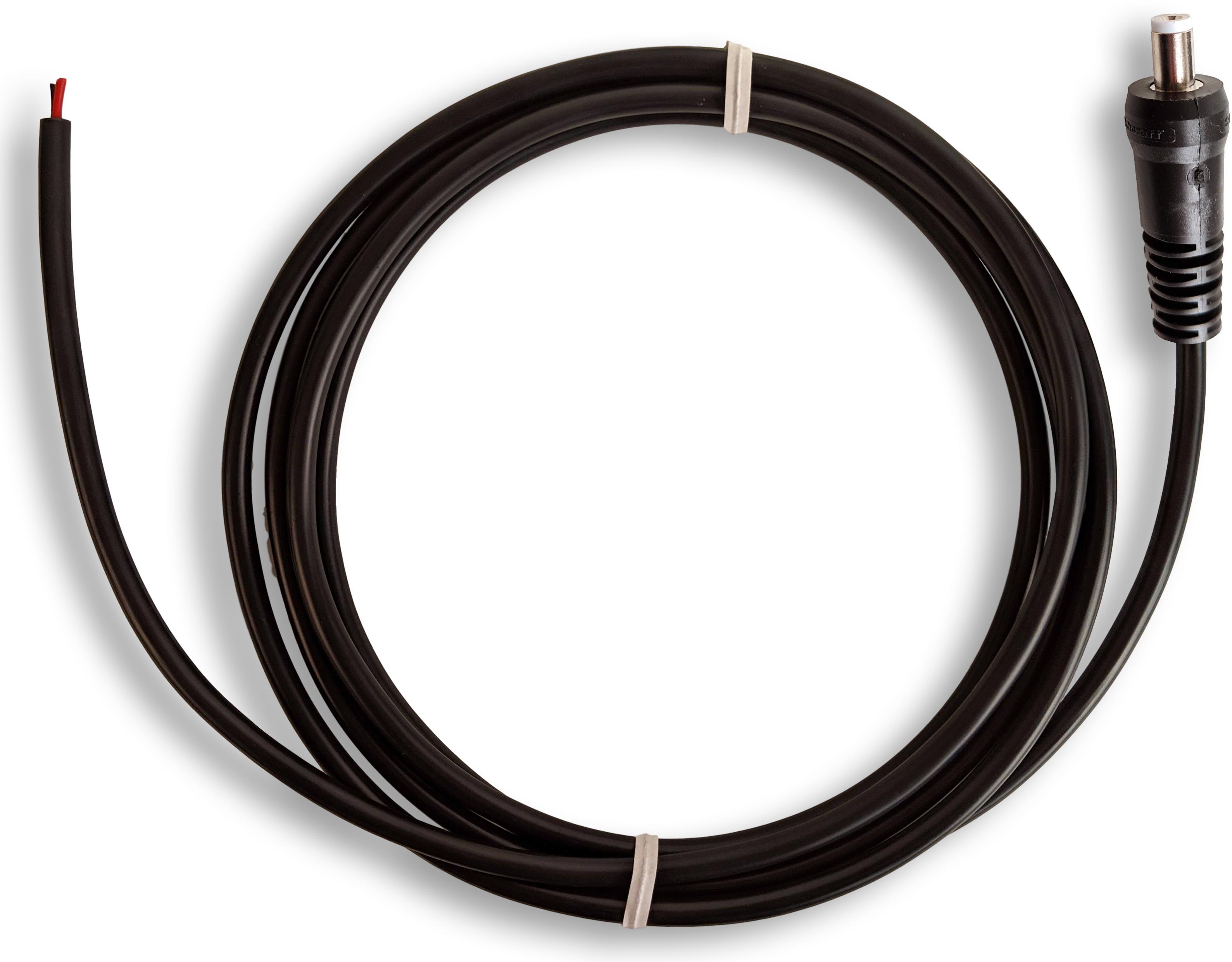 Switchcraft-CA760K39484 Cable Assembly DC Power Power Plug Cable Assembly; End A: Standard (5A) Twist-Lock Plug 0.1 in (2.5 mm) pin, Straight Overmold; End B: Strip and Tin; 404 in (10m) length