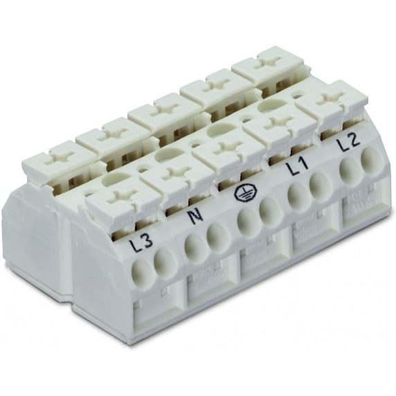 WAGO-862-625 Connector Terminal Blocks 4-Conductor Chassis-mount Terminal Strip, 1 snap-in foot at pos. 2+4, plain, without ground contact, 5-Pole
