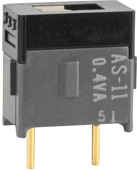 NKK Switches-AS11BP Interruttore a slitta Switch Slide ON None OFF SPST Flush Slide 0.1A 28VAC 28VDC 0.4VA 50000Cycles PC Pins Thru-Hole