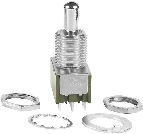 NKK Switches-M2044BB1W01 Interruttore a levetta Switch Toggle ON ON ON DP3T Large Bat Lever Solder Lug 6A 250VAC 30VDC Panel Mount with Threads