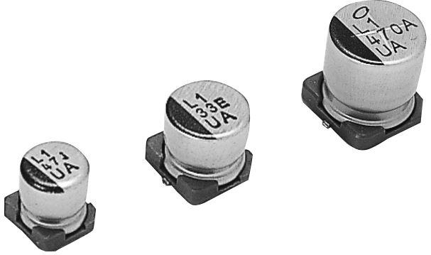 Nichicon-UUA1H470MNL1GS Kondensator, Aluminium Cap Aluminum Lytic 47uF 50V 20% (8 X 10mm) SMD 0.17A 5000h 105°C T/R Automotive AEC-Q200