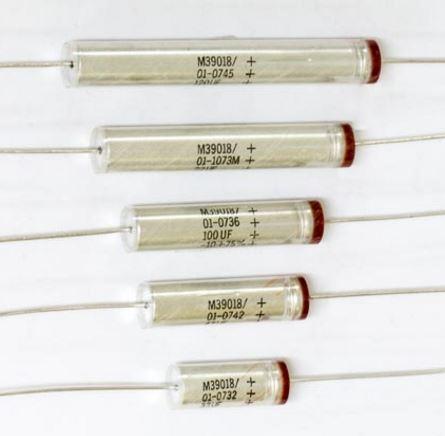 Barker Microfarads-M39018/01-1033M Capacitor de aluminio Cap Aluminum Lytic 47uF 50V -10% to 30% (10.11 X 33.73mm) Axial 4.23 Ohm 0.243A 2000h (1%FR) 125°C Tray