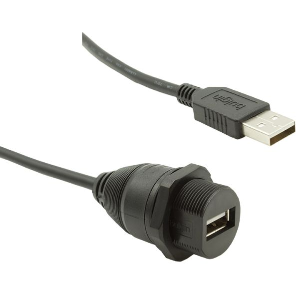 Bulgin Components PLC-PXP0023/A/1M00/A Cable Assembly USB Plastic Rear Panel Mount USB A Female to USB A Male Cable Assembly 1m