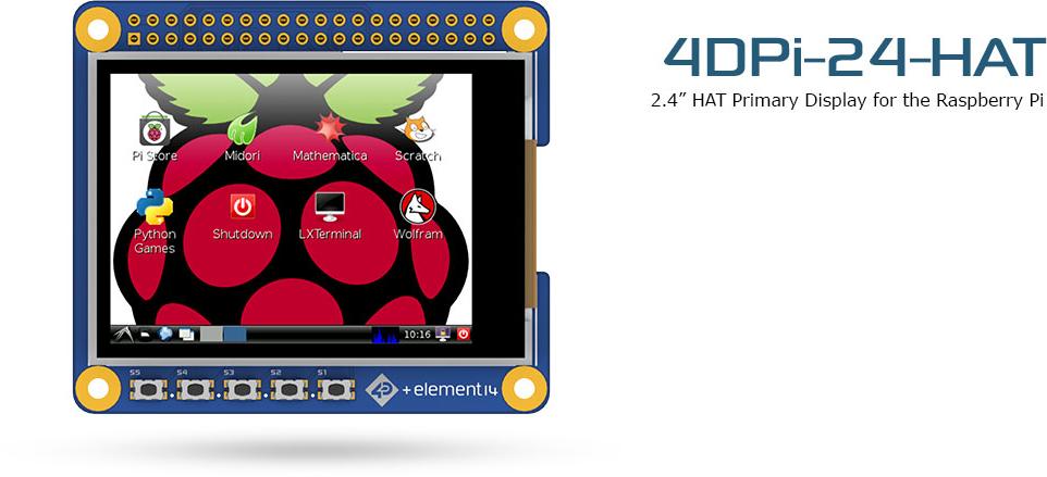 4D Systems-4DPI-24-HAT TFT-Module 2.4", 320x240 pixel HAT Primary Display for the Raspberry Pi with Resistive Touch