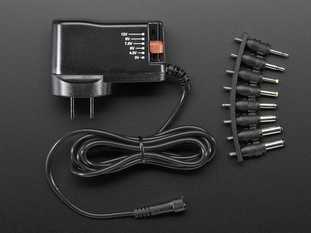 Adafruit Industries-1448 External Plug-In Adapters Plug-In Adapter Hex-OUT 3V/4.5V/6V/7V/9V/12V 1.5A/1.2A/1A/0.9A/0.8A/0.6A 10W