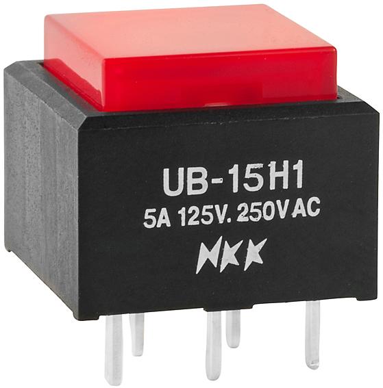 NKK Switches-UB15SKW035C-CC Botón pulsador Switch Push Button ON (ON) SPDT Square Button 5A 250VAC 30VDC Momentary Thru-Hole PC Pins