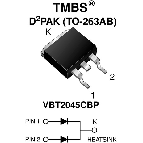 Vishay-VBT2045CBP-E3/4W Rectifiers Diode Schottky 45V 20A 3-Pin(2+Tab) TO-263AB Tube