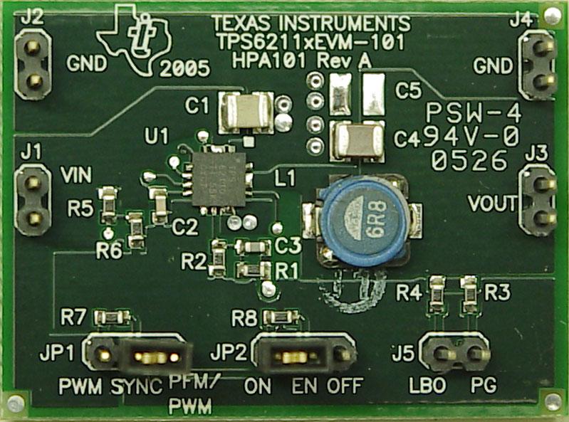 Texas Instruments-TPS62110EVM-101 Power Management Development Boards and Kits TPS62110 DC to DC Converter and Switching Regulator Chip 3.267V to 3.333V Output Evaluation Board